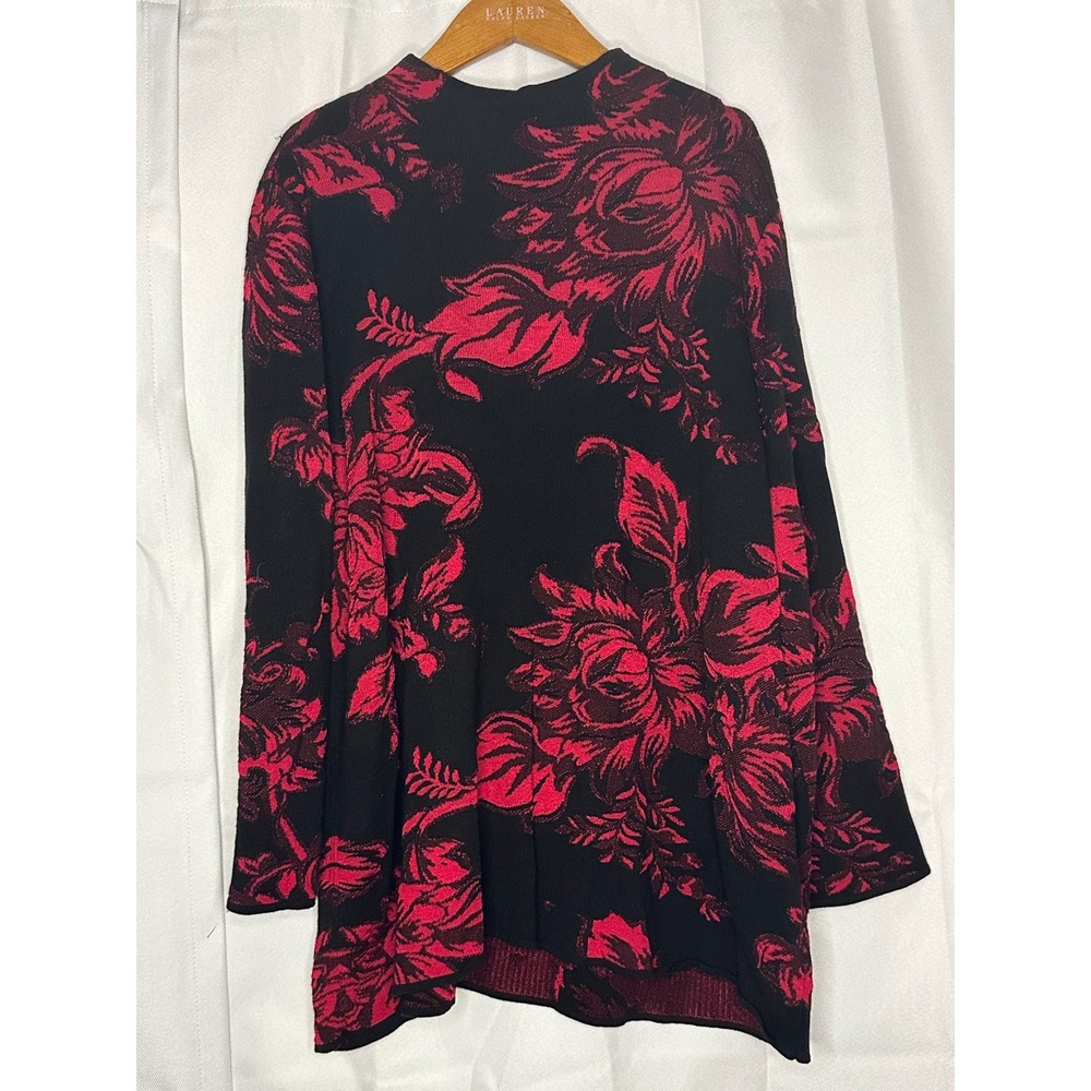 Chico's Size 4 XXL Black Red Floral Tunic Sweater Gothic Romantic Quarter Zip
